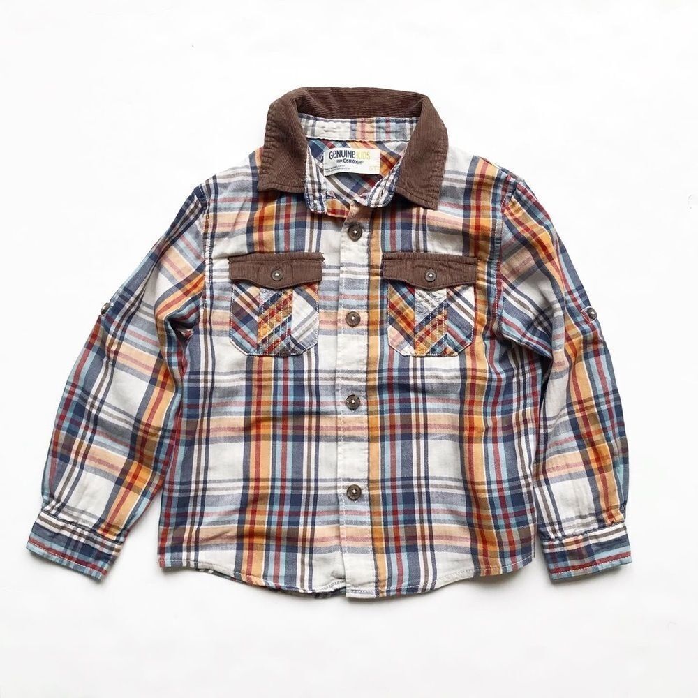 Genuine kids corduroy/plaid mix button shirt EUC 5